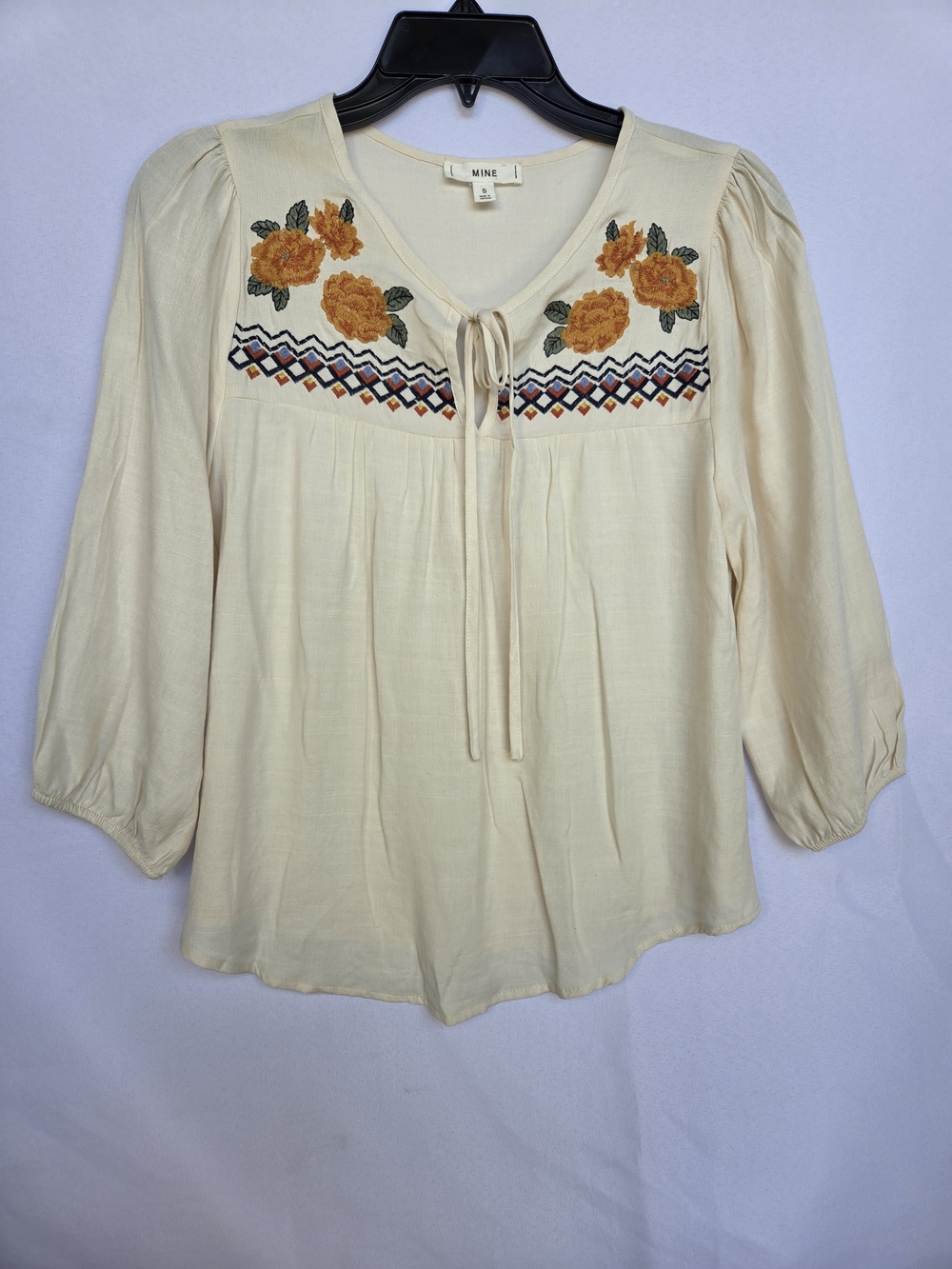 MINE Cream Blouse with Yellow Floral Embroidery